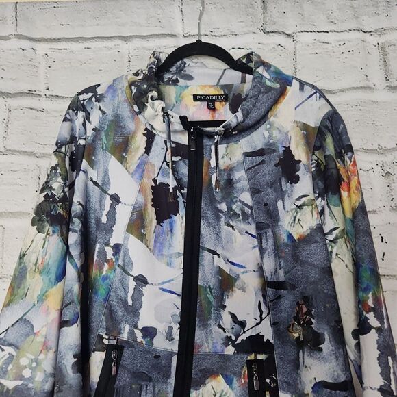 Piccadilly Women's Multicolor Zip-Up Long-Sleeved Bomber Jacket XL Watercolor - Picture 3 of 11